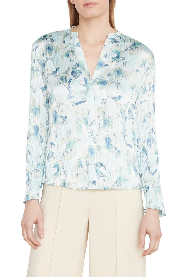 Floral Crushed Satin Blouse, Main, color, PALE LAGOON