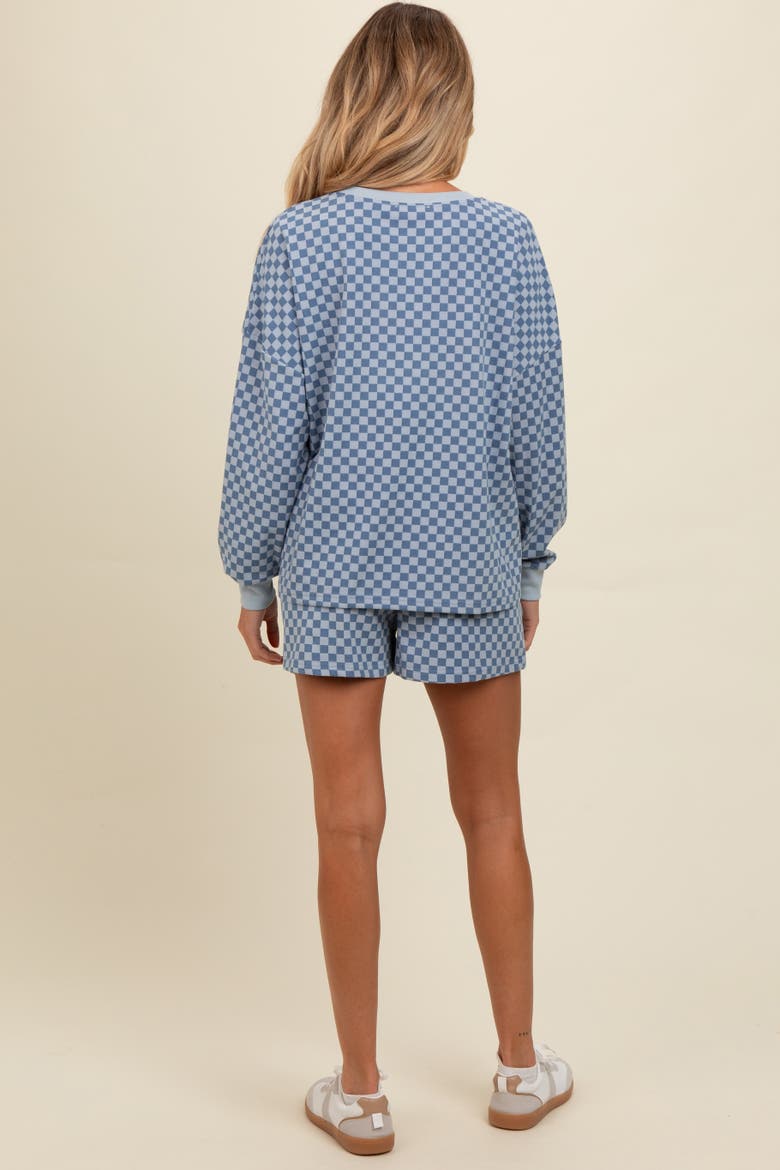 Checkered Plaid Pullover Shorts Set, Alternate, color, Blue