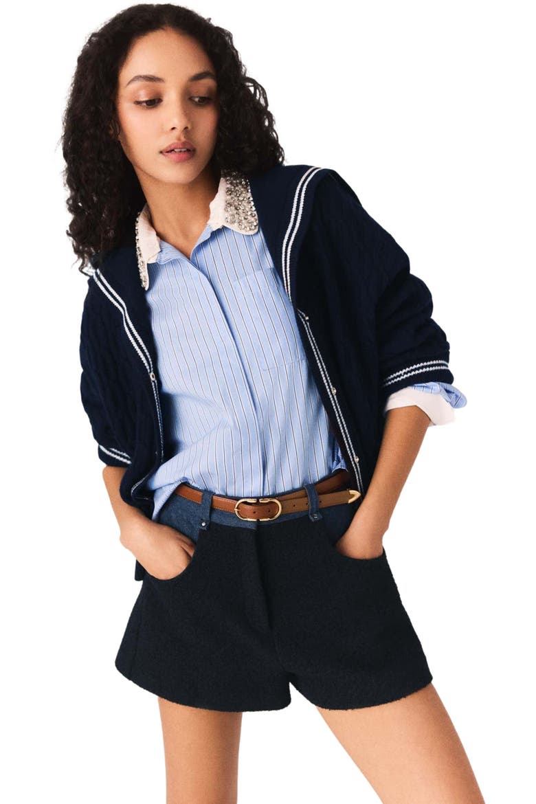 Tweed shorts with denim details, Alternate, color, Navy