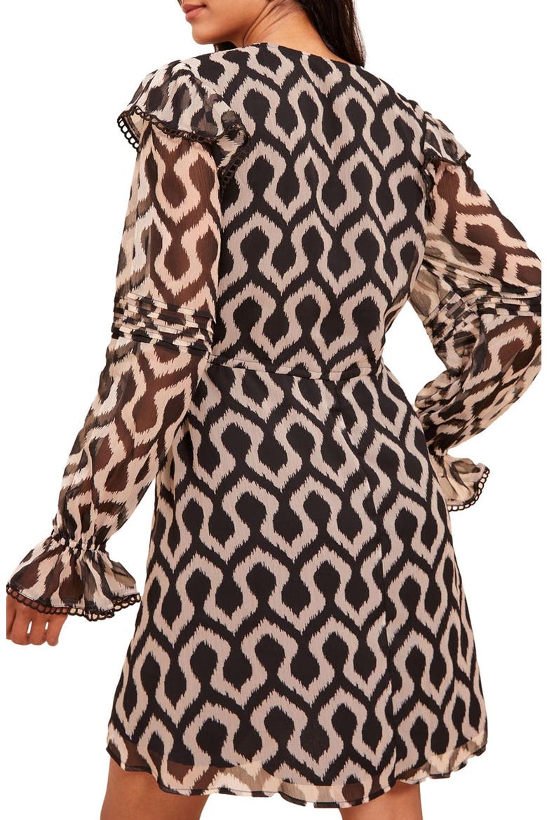 Ruffle Long Sleeve Chiffon Minidress, Alternate, color, BLUE