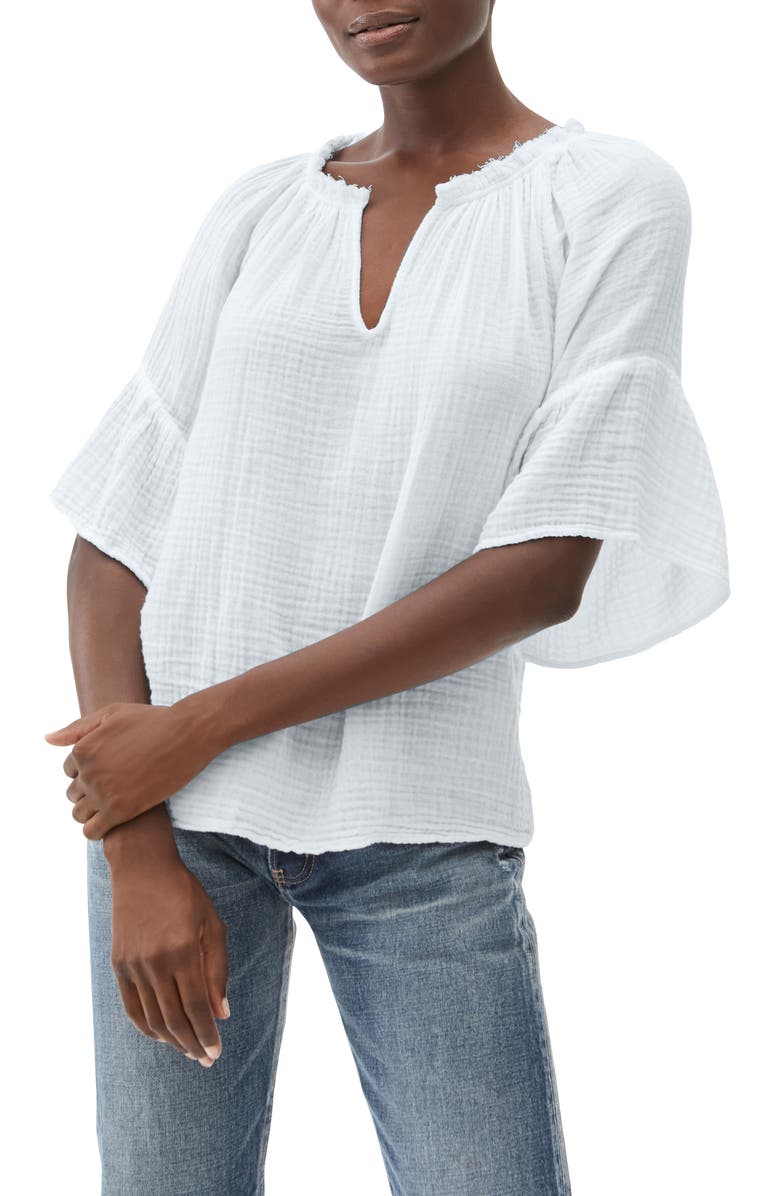 Michael Stars Savannah Flutter Sleeve Cotton Gauze Top, Alternate, color, Mist