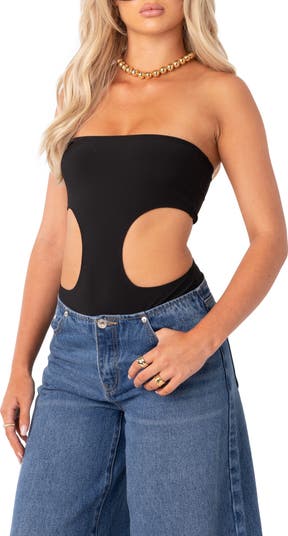 EDIKTED Vivie Cutout Rib Strapless Bodysuit | Nordstrom EDIKTED Vivie Cutout Rib Strapless Bodysuit | Nordstrom