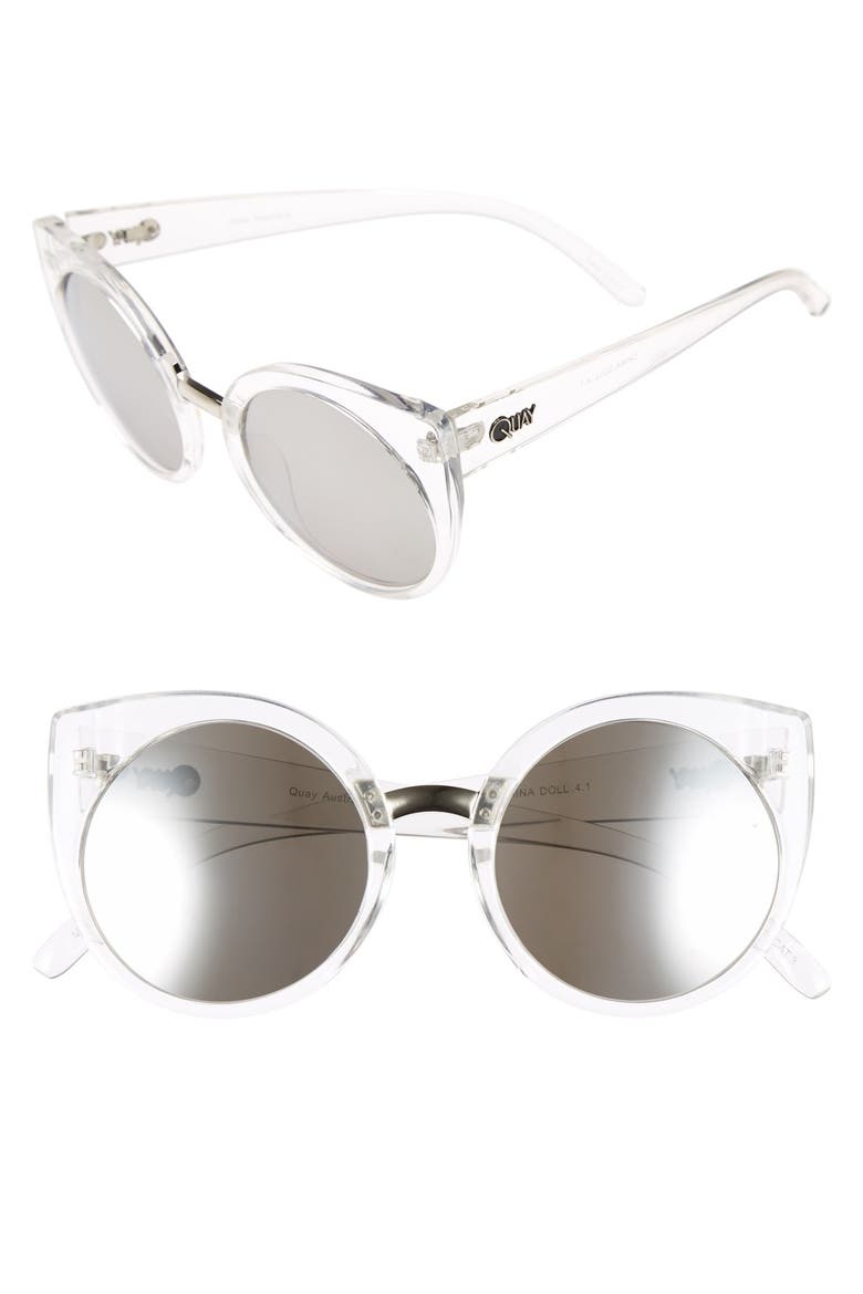Australia 'China Doll' 55mm Translucent Cat Eye Sunglasses, Main, color, CLEAR/ SILVER MIRROR