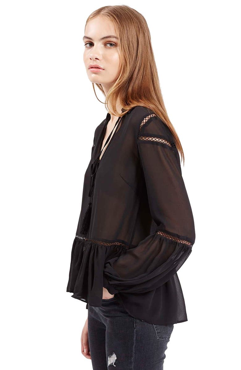 Topshop Sheer Poet Sleeve Blouse, Main, color,