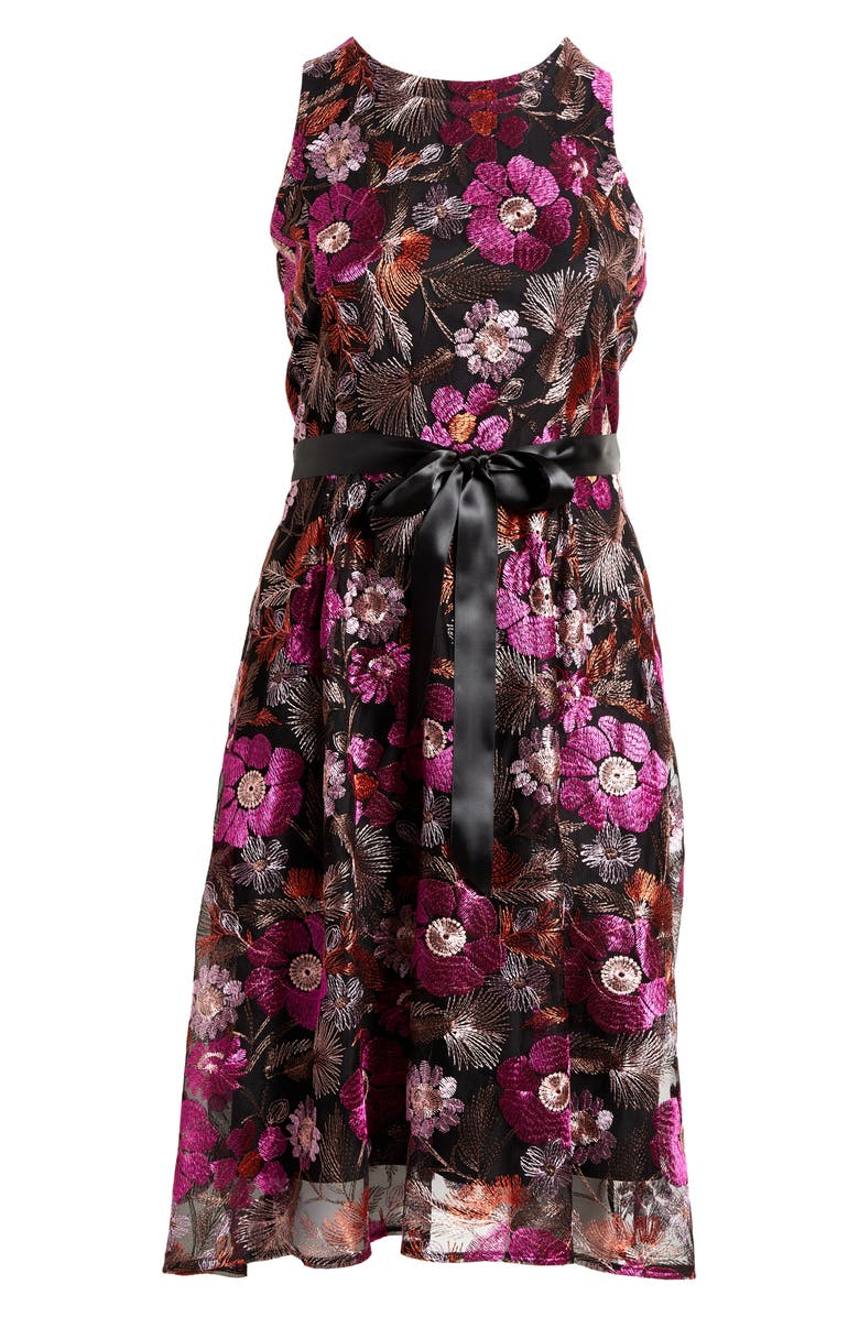 Tahari ASL Floral Embroidery Sleeveless Midi Dress, Alternate, color, 
