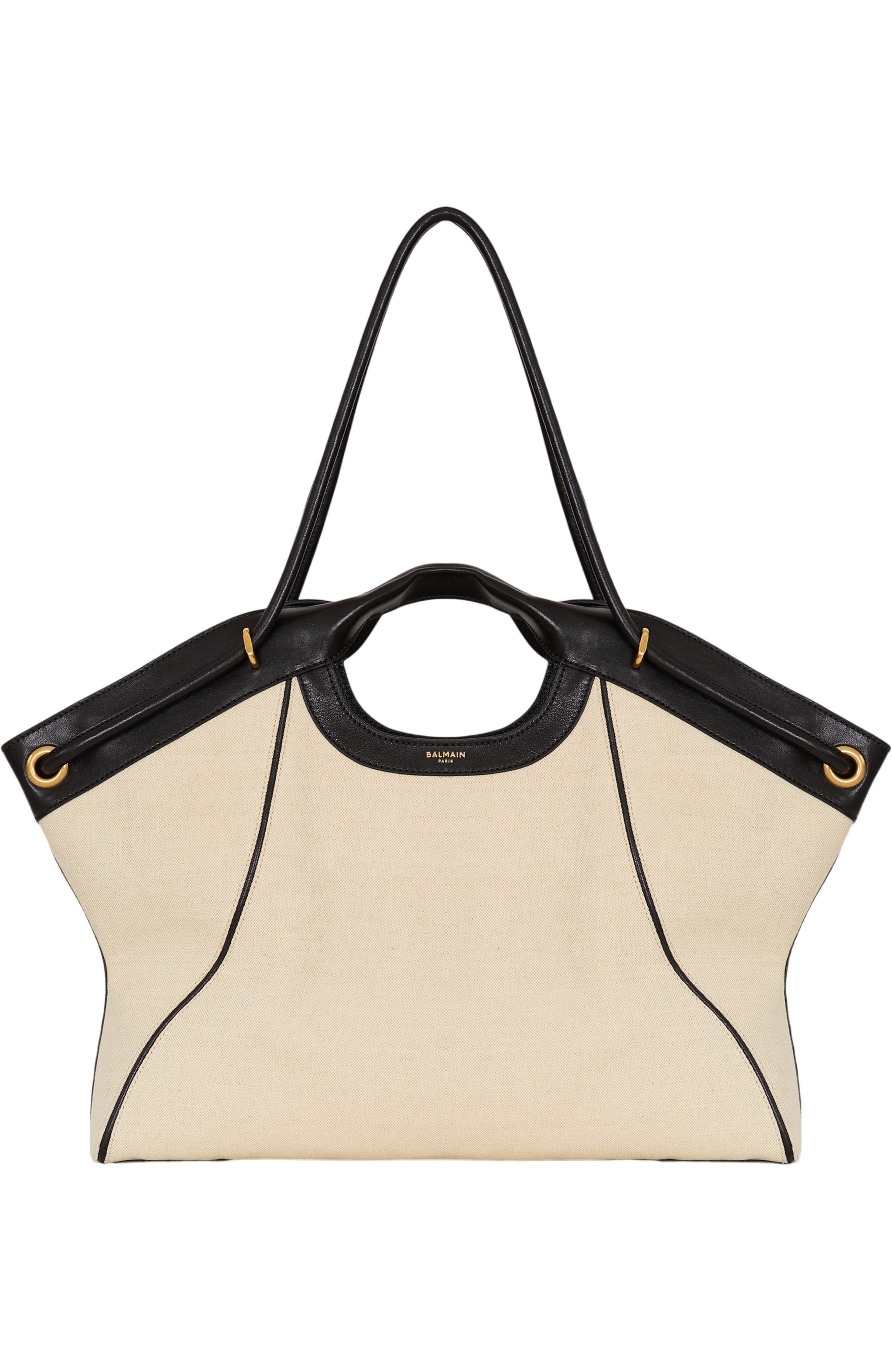 Large Tote in smooth leather and canvas, Main, color, beige