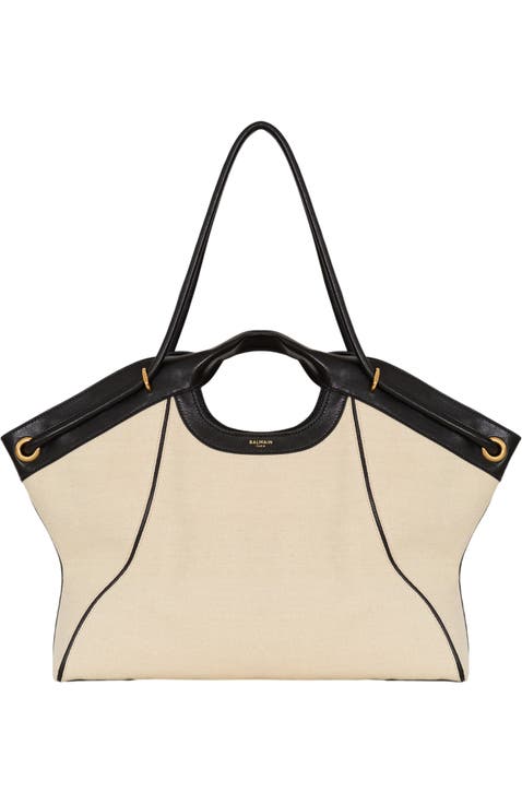 Large Tote in smooth leather and canvas