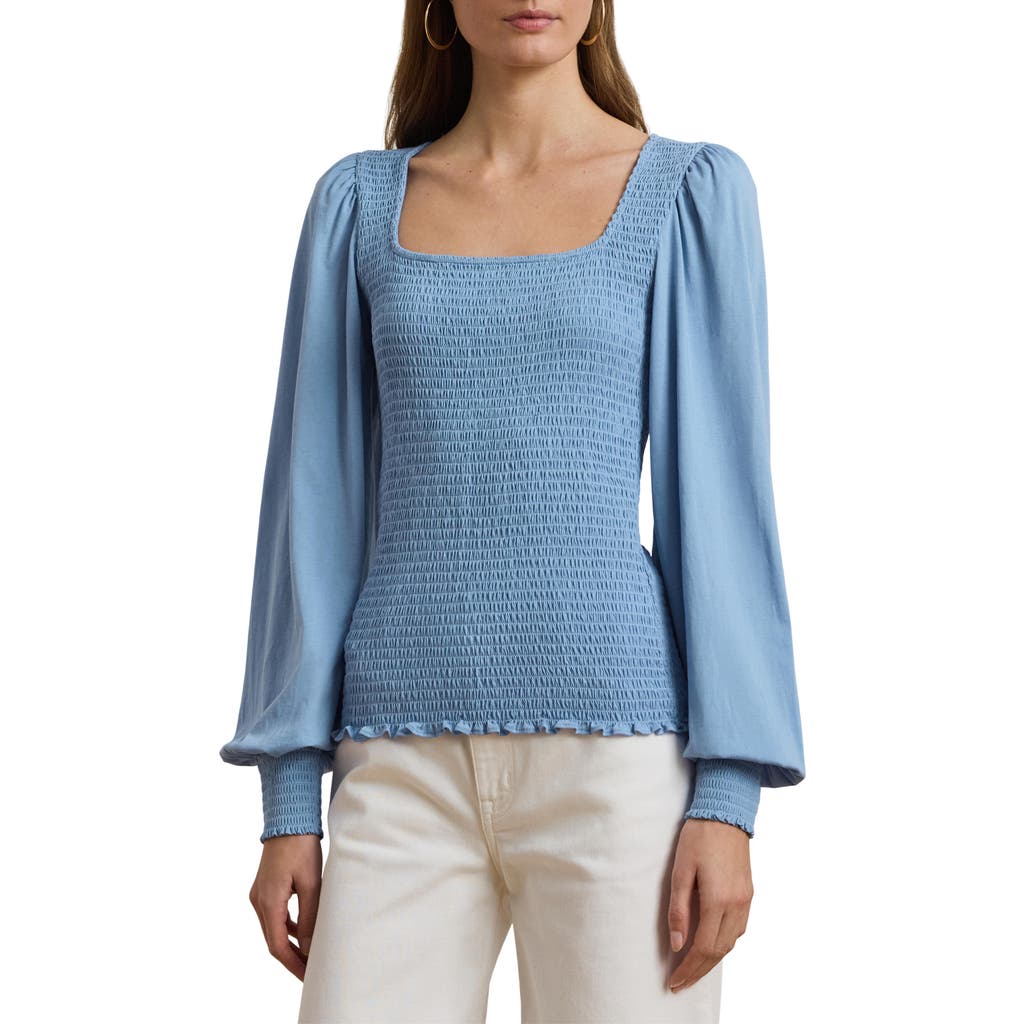 RALPH LAUREN LAUREN RALPH LAUREN SMOCKED COTTON SQUARE NECK TOP