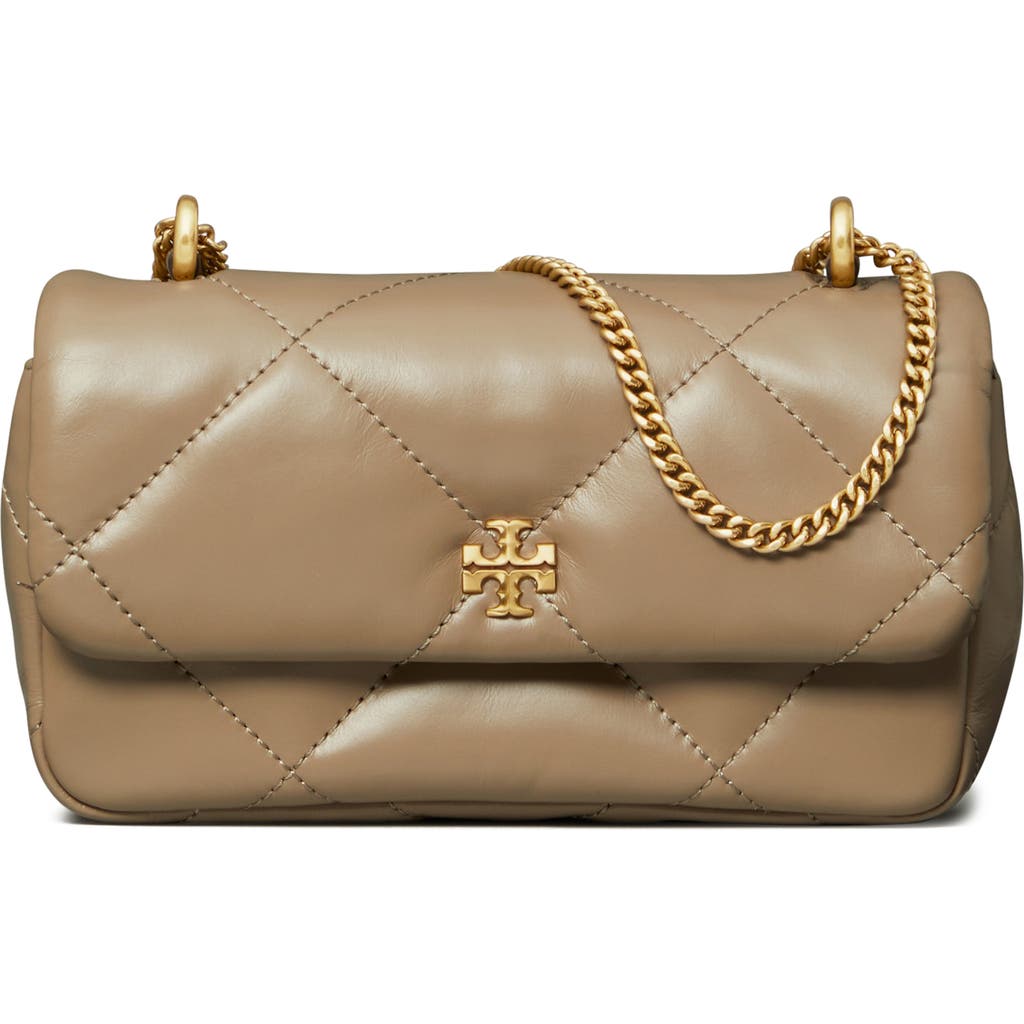 Tory Burch Kira Mini Diamond Quilted Leather Crossbody Bag In Taupe Oak
