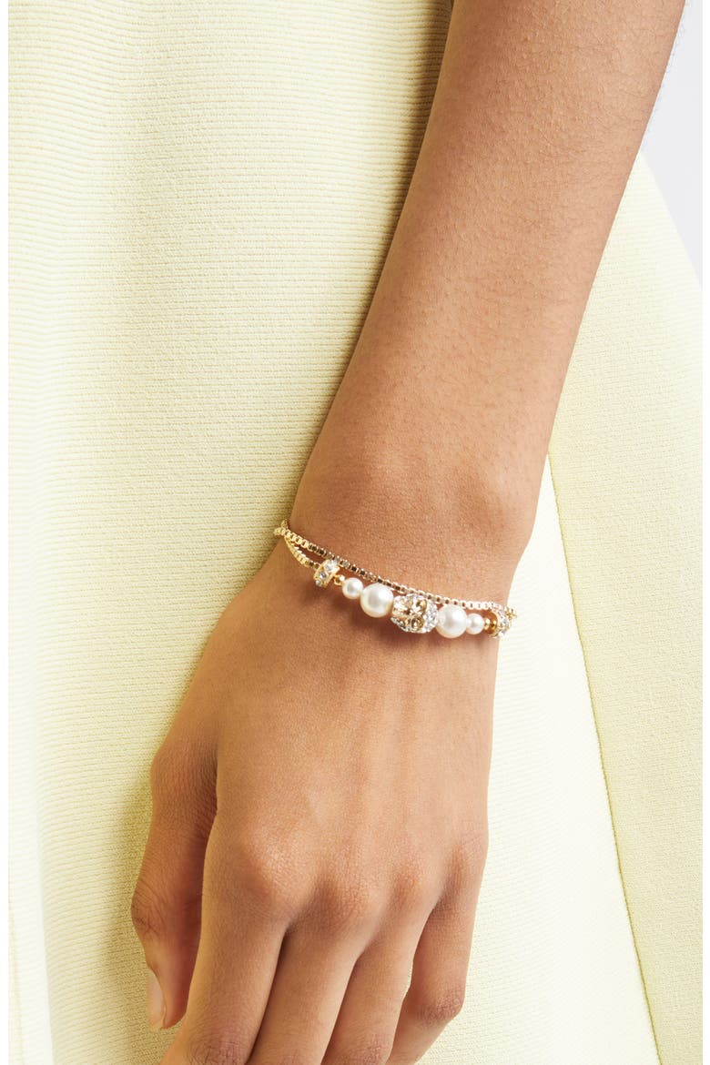Crystal Skull & Faux Pearl Bracelet, Alternate, color, PEARL/ SW