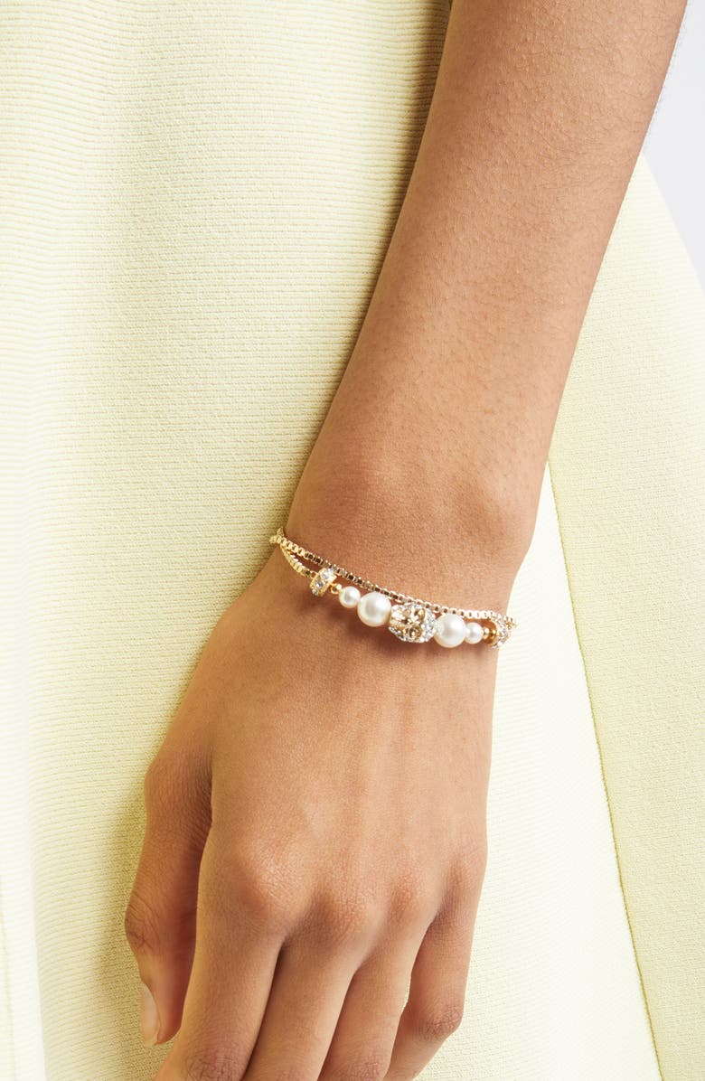 McQueen Crystal Skull & Faux Pearl Bracelet, Alternate, color, 