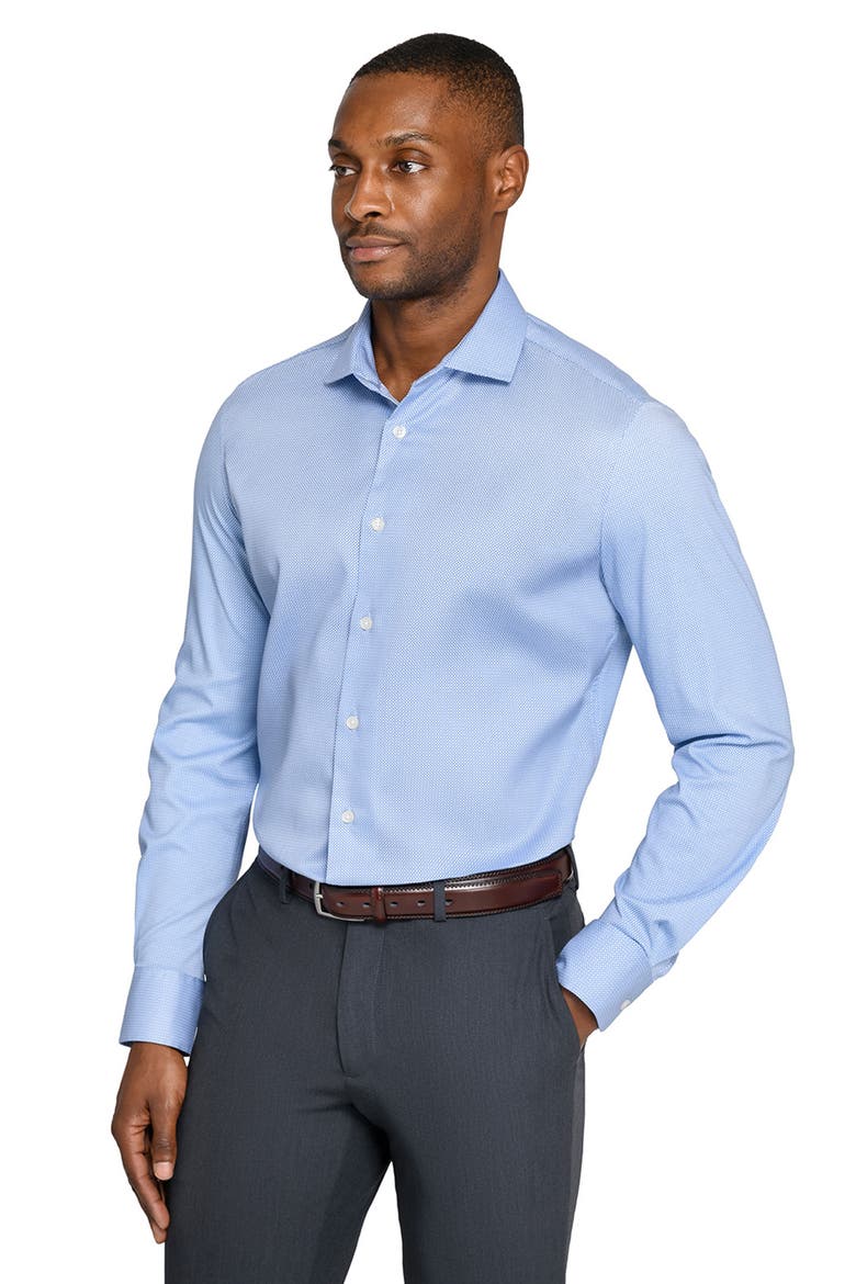 Slim Fit Micro Geo Print Reworked Cotton Dress Shirt, Alternate, color, WHITE/ BLUE