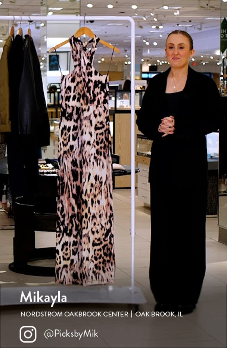 Genie Leopard Print Halter Neck Jersey Knit Dress, sales video thumbnail