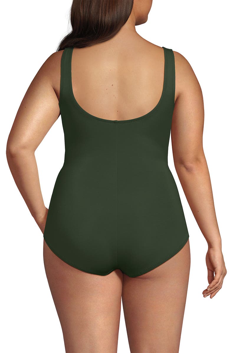 Lands' End Plus Size SlenderSuit Wrap One Piece Swimsuit, Alternate, color, Rich Olive Green