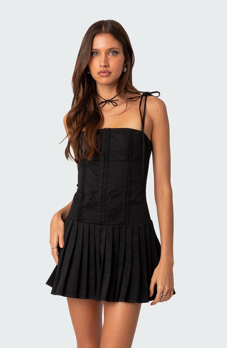 EDIKTED Perri Pleated Corset Minidress, Alternate, color, Black