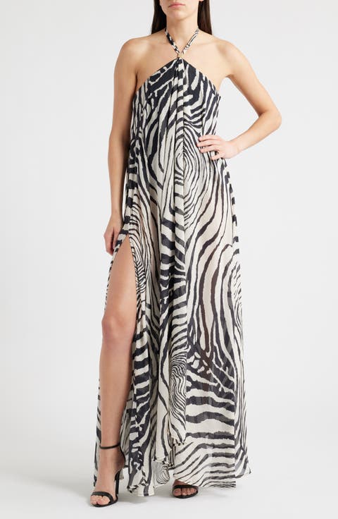 Isla Print Halter Silk Maxi Dress