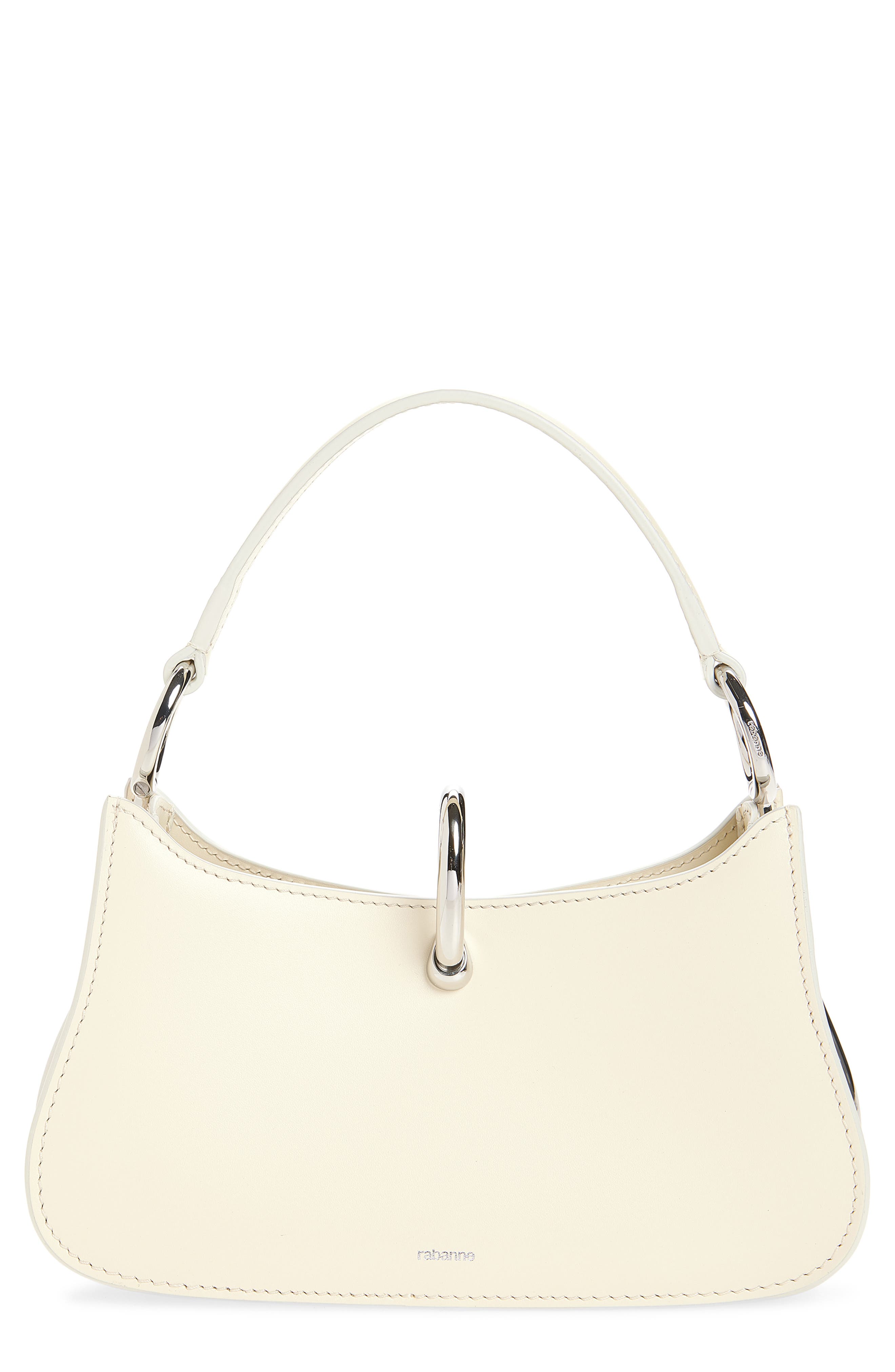 Rabanne Micro Ring Leather Top Handle Bag, Main, color, Ivory/ Silver