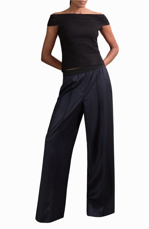 Reiss Neave Pinstripe Wide Leg Pants In Blue
