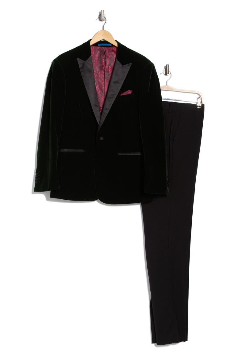 Two-Piece Velvet Birdseye Lapel Slim Fit Tuxedo, Alternate, color, HUNTER GREEN