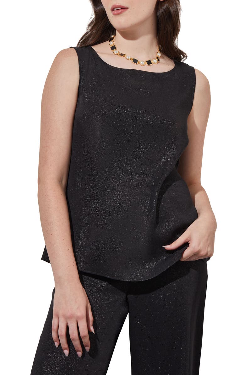 Ming Wang Shimmer Woven Tank, Main, color, Black/ Silver