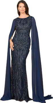 LARA New York High Neck Gown with Chiffon Cape Sleeves
