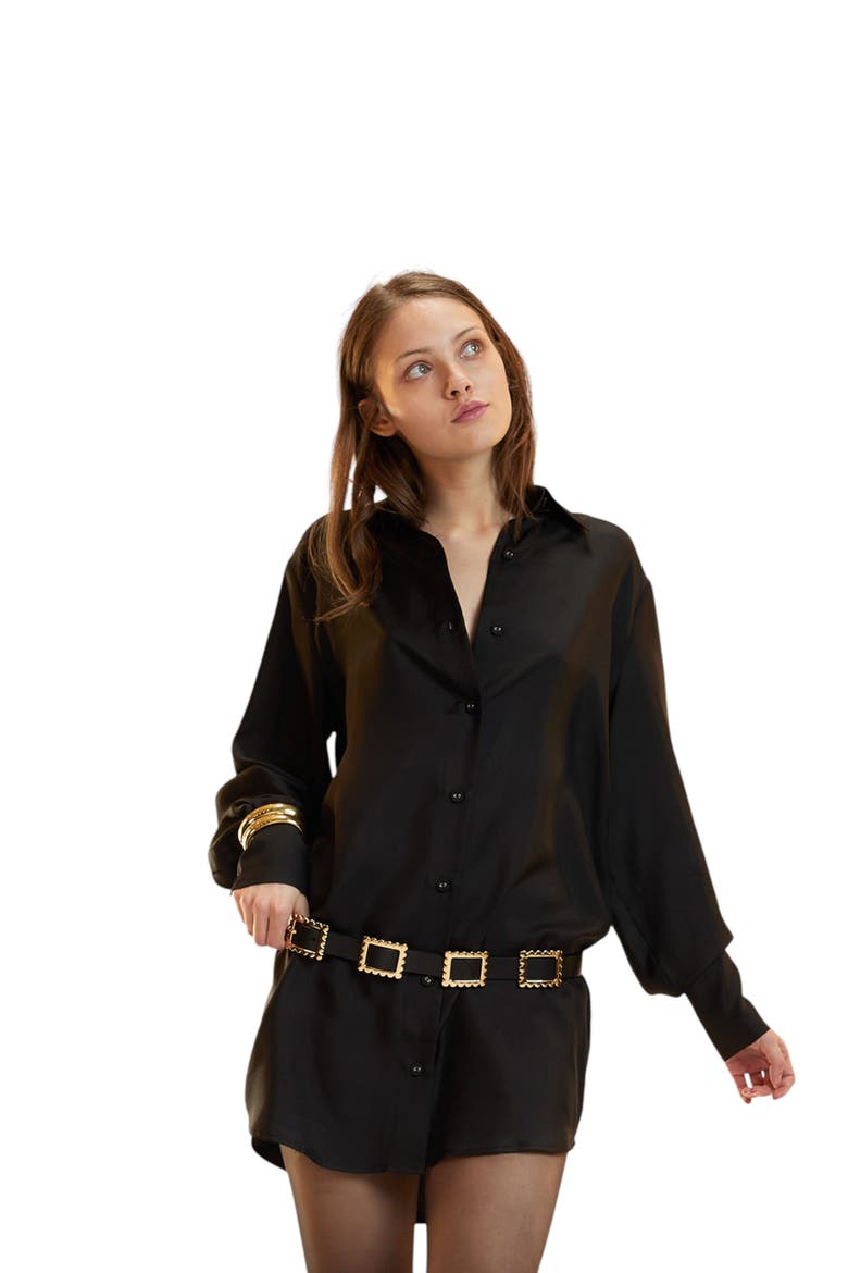 Collectible Silk Shirt Dress, Alternate, color, Black
