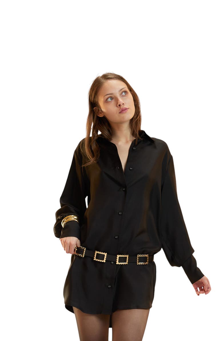 Cynthia Rowley Collectible Silk Shirt Dress, Alternate, color, Black