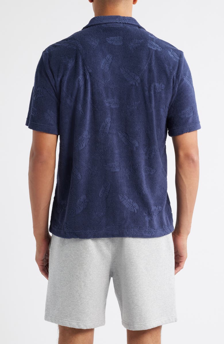 Majestic International Shadow Hibiscus Cotton Blend Terry Cloth Camp Shirt, Alternate, color, Navy Hibiscus