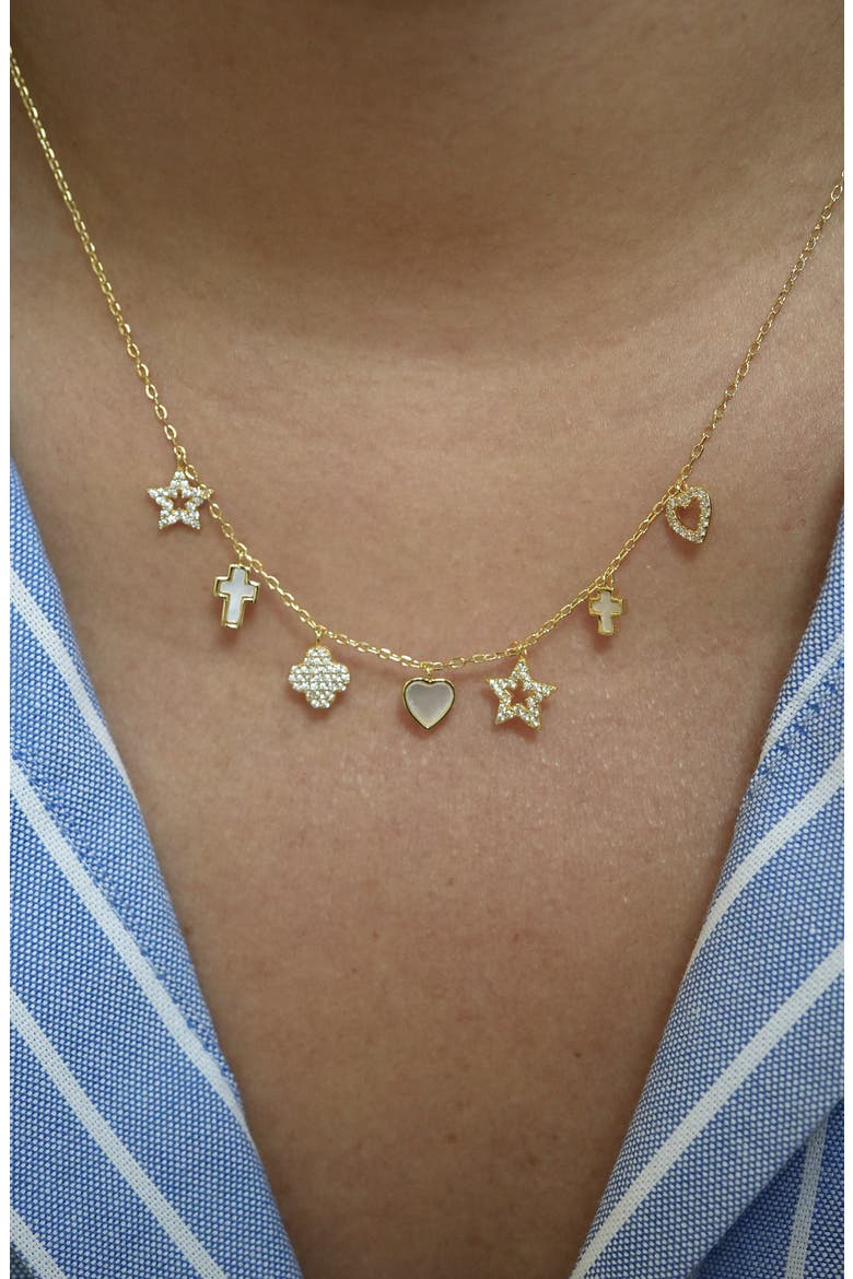 Pavé Mother-of-Pearl Charm Station Necklace, Alternate, color, GOLD