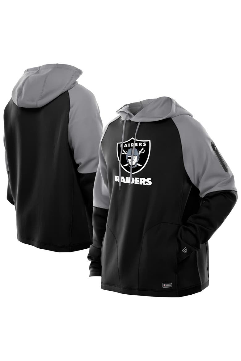 Men's New Era  Black Las Vegas Raiders Combine Authentic Color Block Raglan Pullover Hoodie, Main, color, Black