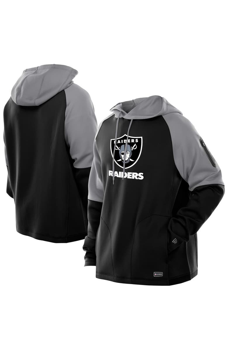 New Era Men's New Era  Black Las Vegas Raiders Combine Authentic Color Block Raglan Pullover Hoodie, Main, color, Black