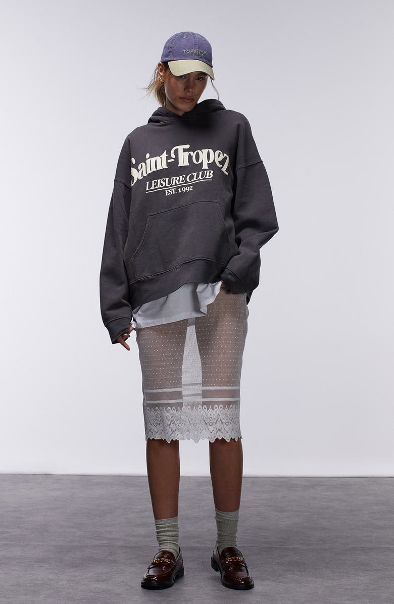 Topshop Sheer Lace Pencil Skirt, Main, color, Cream