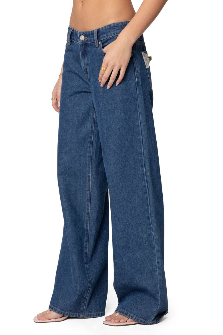 Lacey Bow Pocket Low Rise Wide Leg Jeans, Alternate, color, BLUE