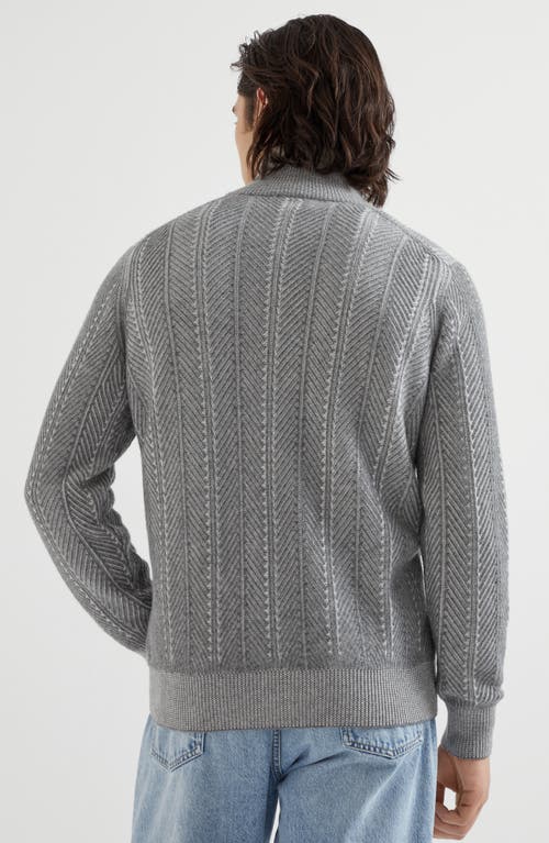 Brunello Cucinelli Chevron Knit High Neck Zipped Cardigan