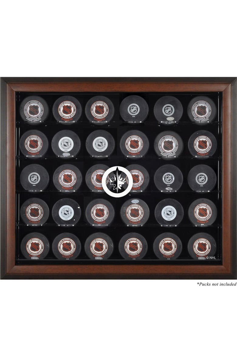 FANATICS AUTHENTIC Winnipeg Jets Brown Framed 30 Hockey Puck Logo Display Case, Main, color, 