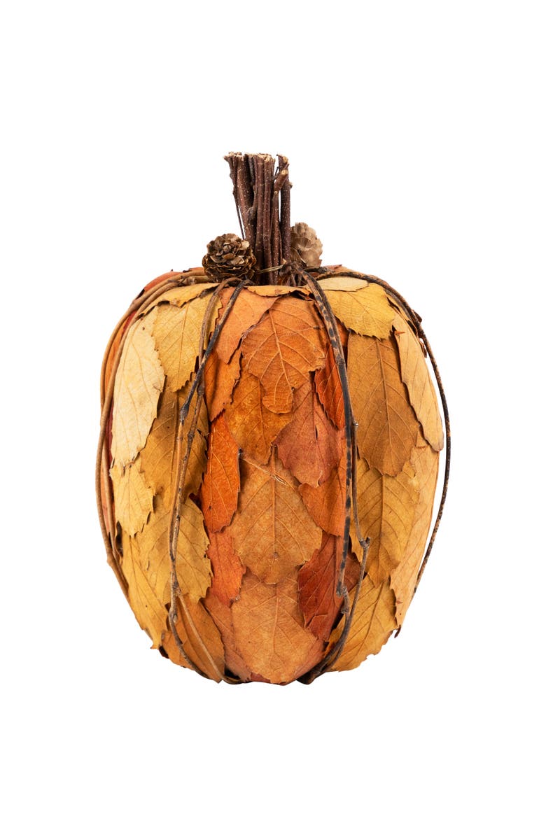 Northlight Artificial Leaves Layered Pumpkin with Pinecones Fall Harvest Decoration - 9.75", Alternate, color, Orange