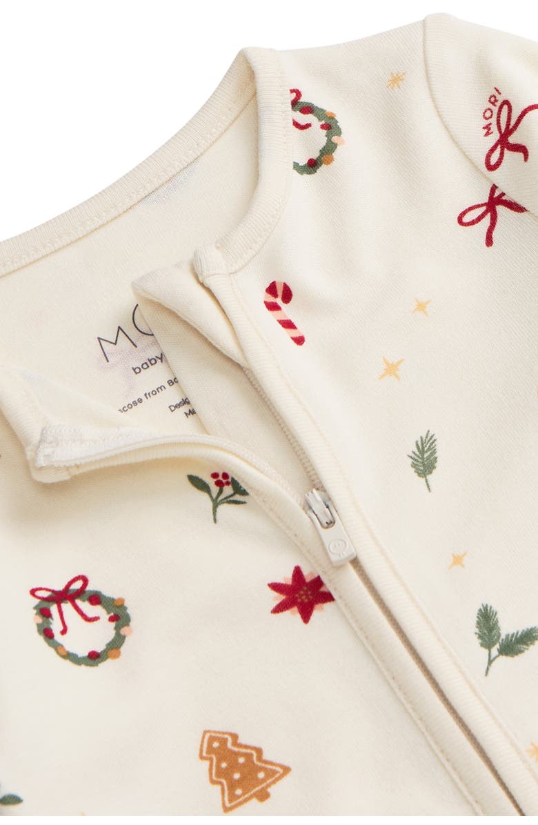 MORI Christmas Two Way Zip-Up Sleepsuit, Alternate, color, White Christmas