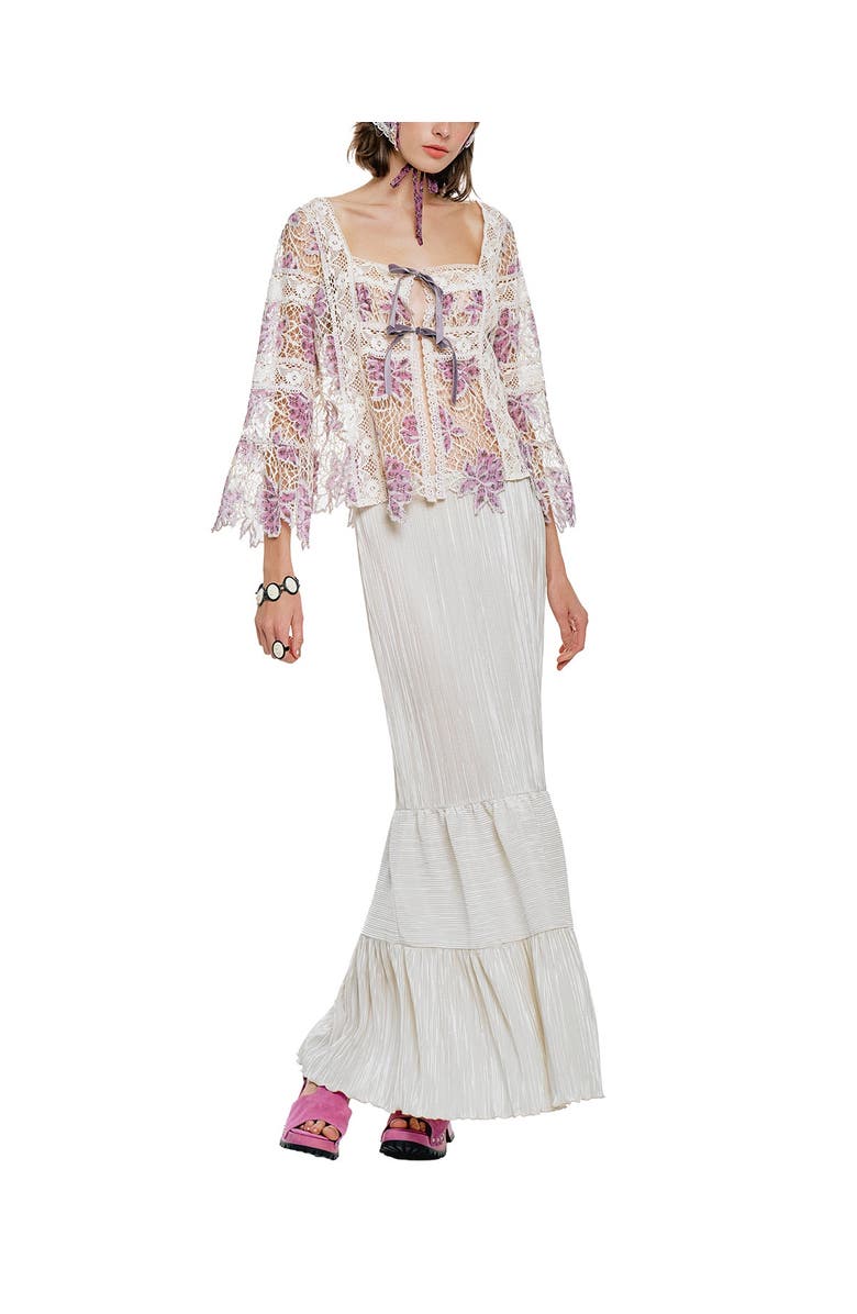 Anna Sui Medallion Floral Lace Tie Blouse, Alternate, color, Mauve/Cream