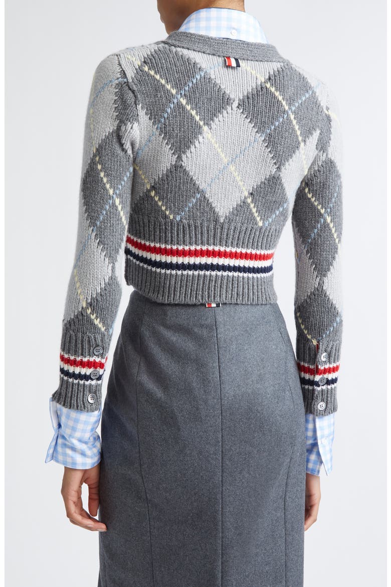 Argyle Intarsia Shrunken Virgin Wool Blend Cardigan, Alternate, color, TONAL GREY