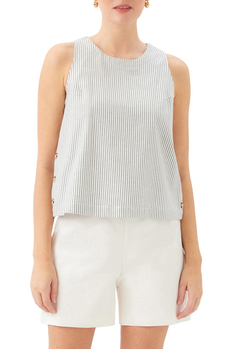 Clarice Side Button Sleeveless Top, Main, color, CREAM W/ NAVY