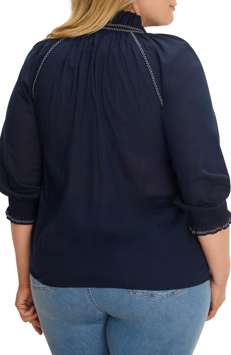NIC+ZOE Zigzag Stitch Button-Up Shirt, Alternate, color, Dark Indigo