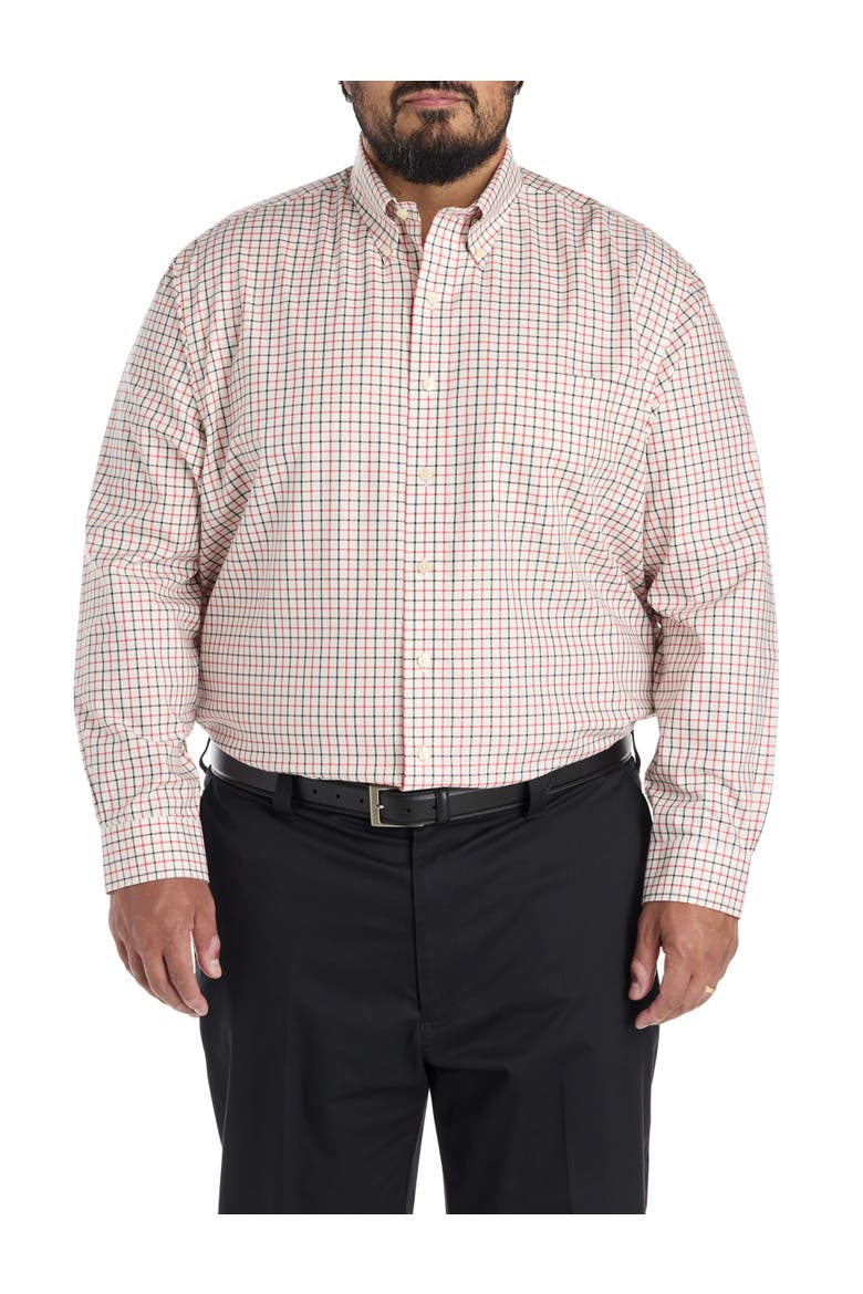 Big & Tall Non-Iron Plaid Sport Shirt, Alternate, color, IVORY RED BLACK