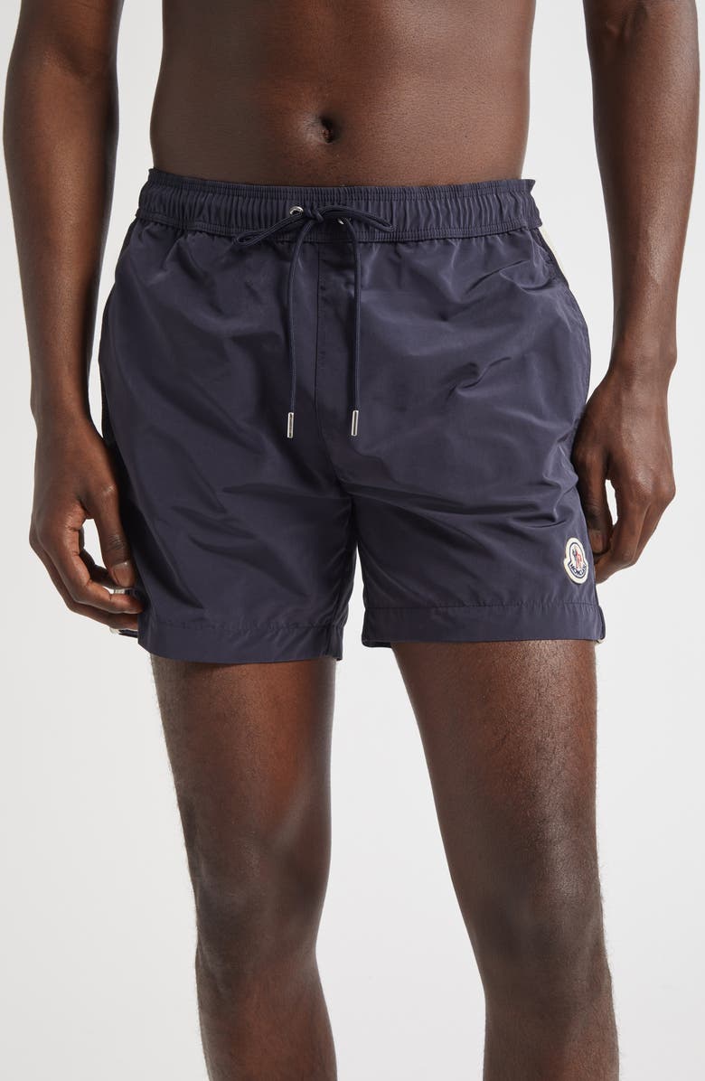 Moncler Side Stripe Swim Trunks, Main, color, Navy Blue