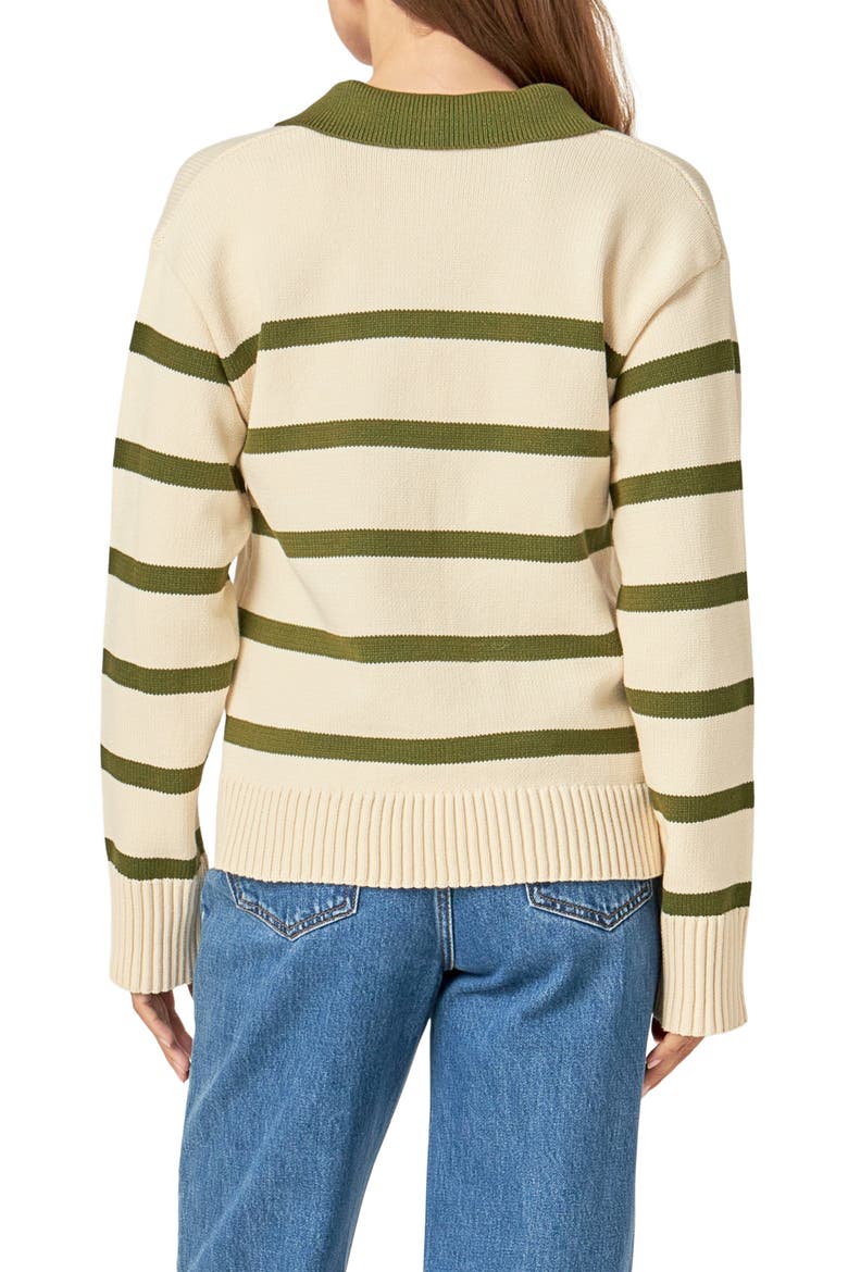 Stripe Collared Sweater, Alternate, color, CREAM/ OLIVE