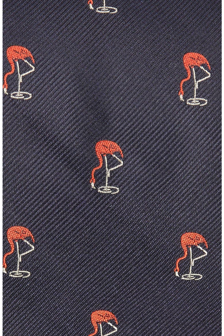 Flamingo Print Silk Tie, Alternate, color, NAVY