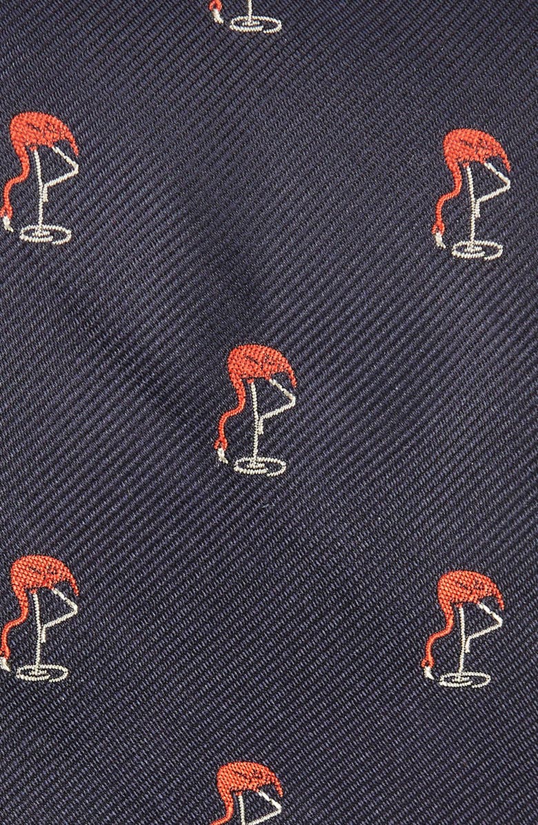 Drake's Flamingo Print Silk Tie, Alternate, color, Navy