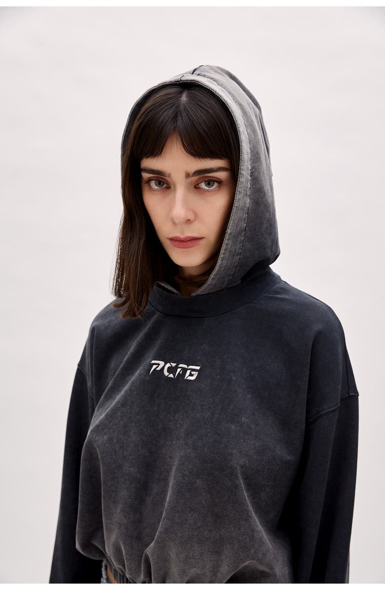 PCFG Cotton Acid Washed Crop Hoodie, Alternate, color, Black