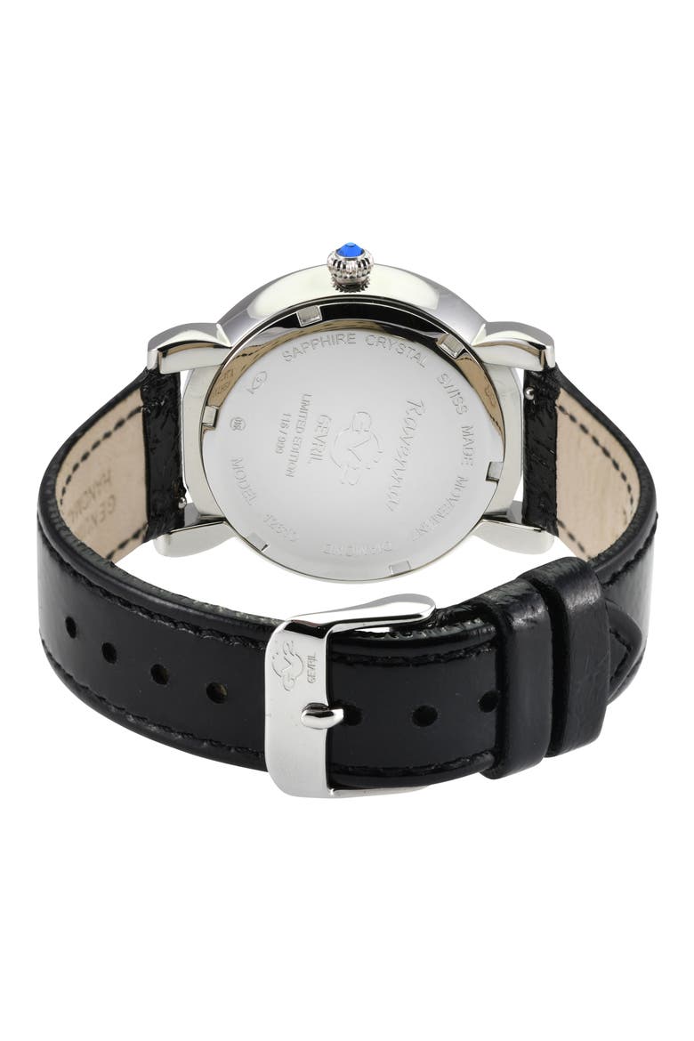 Ravenna Swiss Quartz Diamond Accent Leather Strap Watch, 37mm, Alternate, color, BLACK