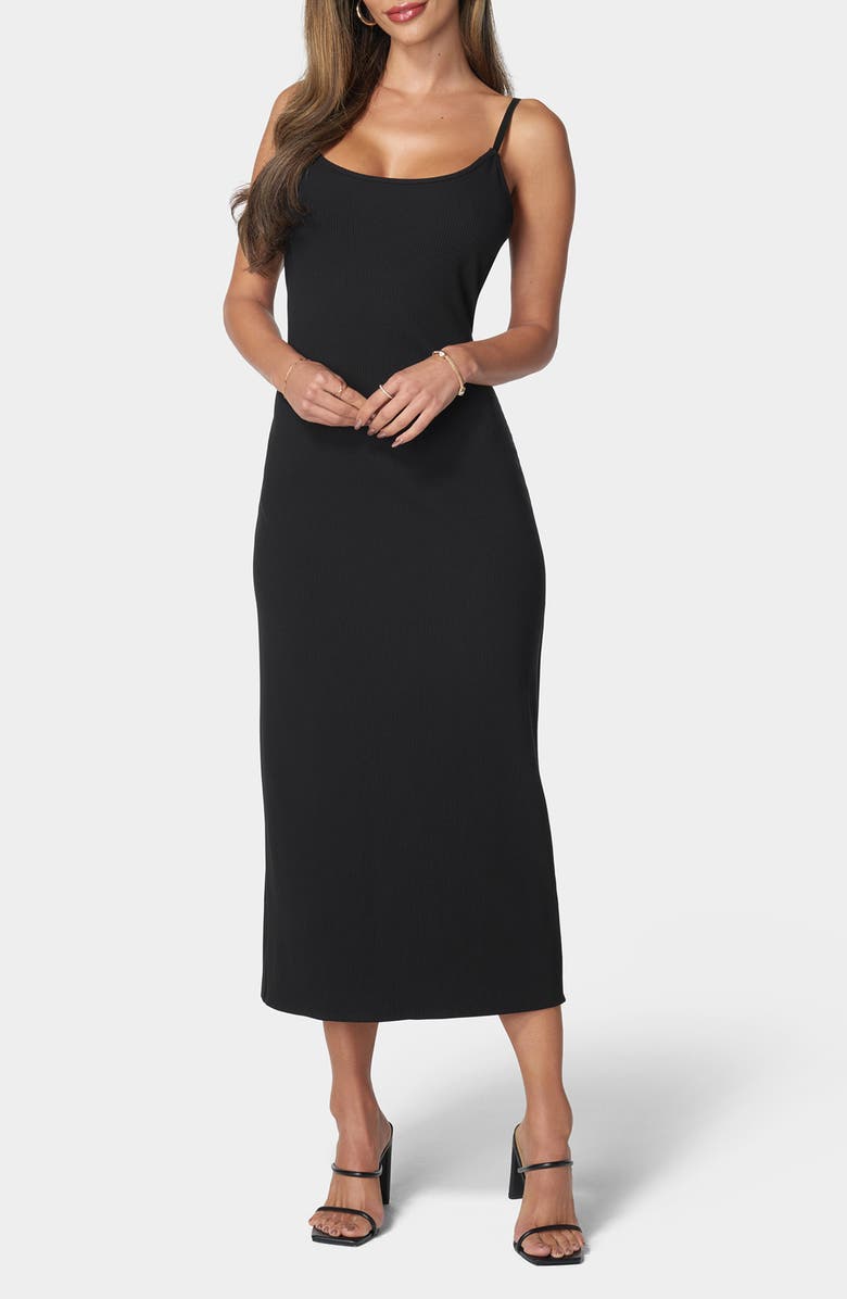 bebe Ribbed Maxi Dress, Main, color, Black