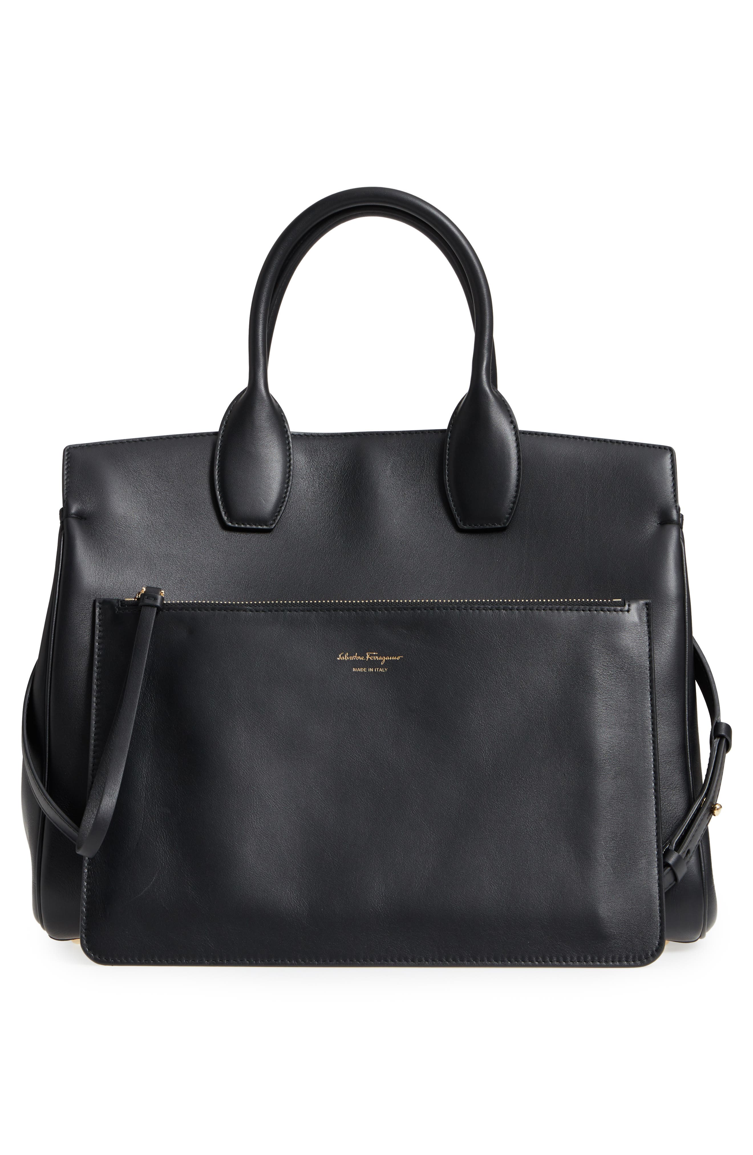 FERRAGAMO Salvatore Ferragamo Studio Calfskin Leather Top Handle Tote, Alternate, color, 